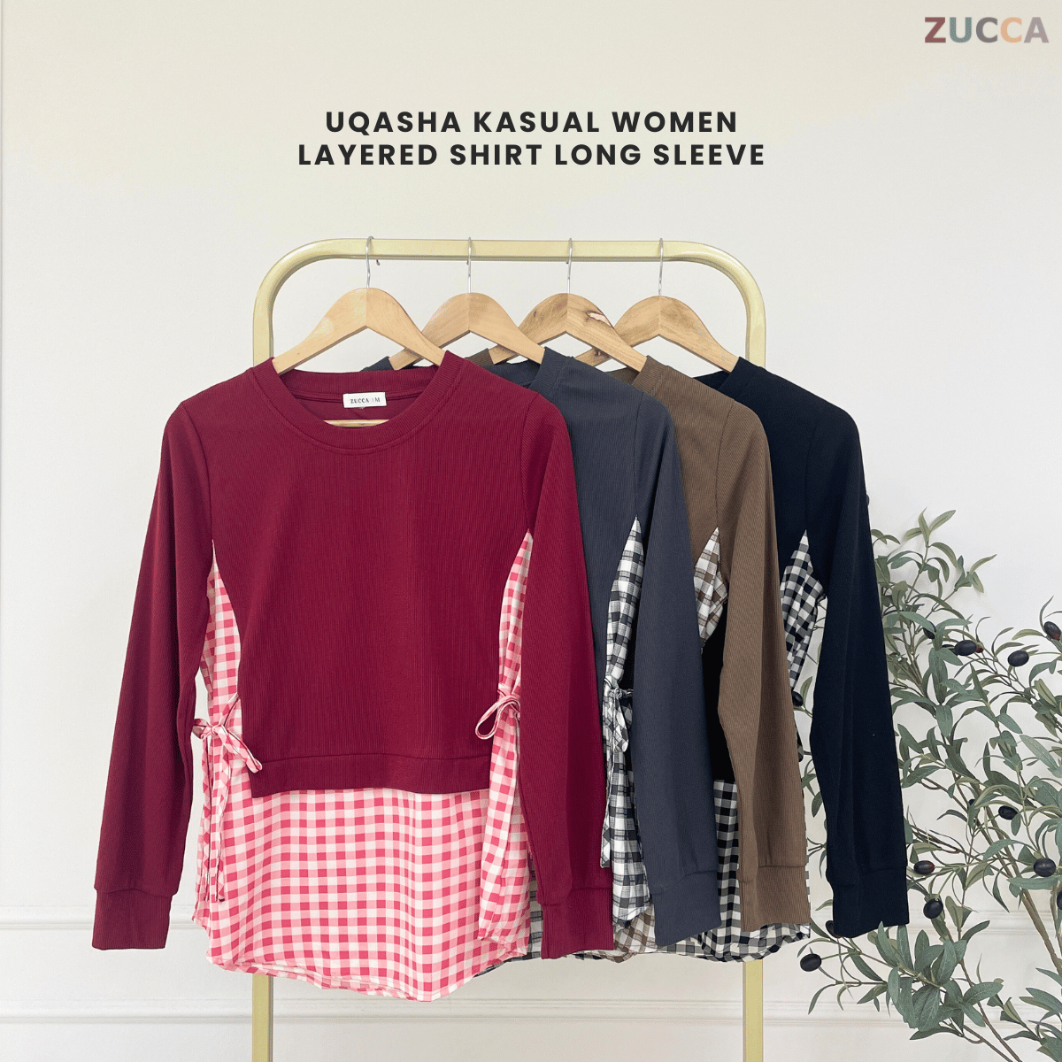 ZUCCA UQASHA GINGHAM TUNIC BLOUSE LONG SLEEVE - MA128
