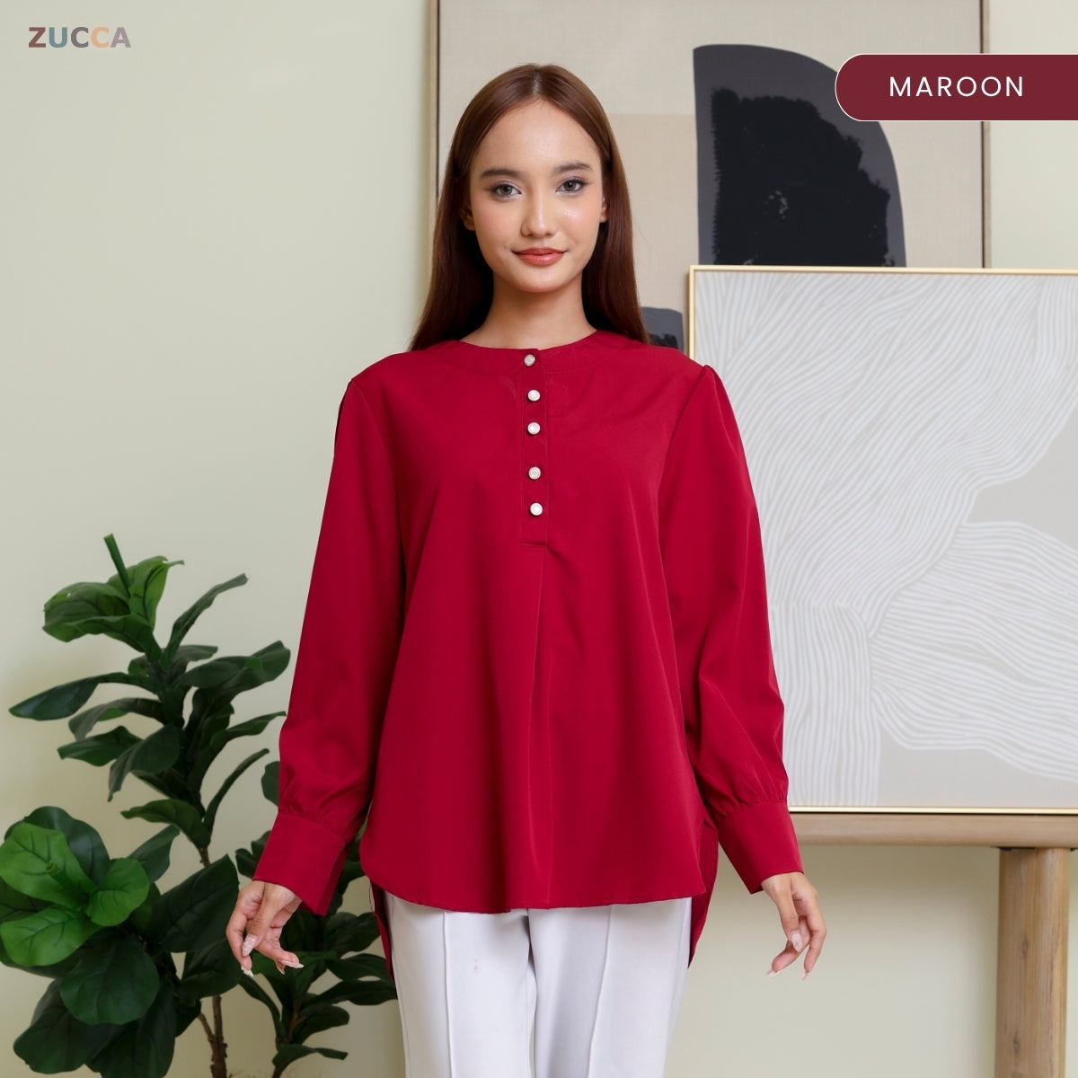ZUCCA WAZAR LONG BLOUSE COMFY IRONLESS - DM109 Baju Cotton