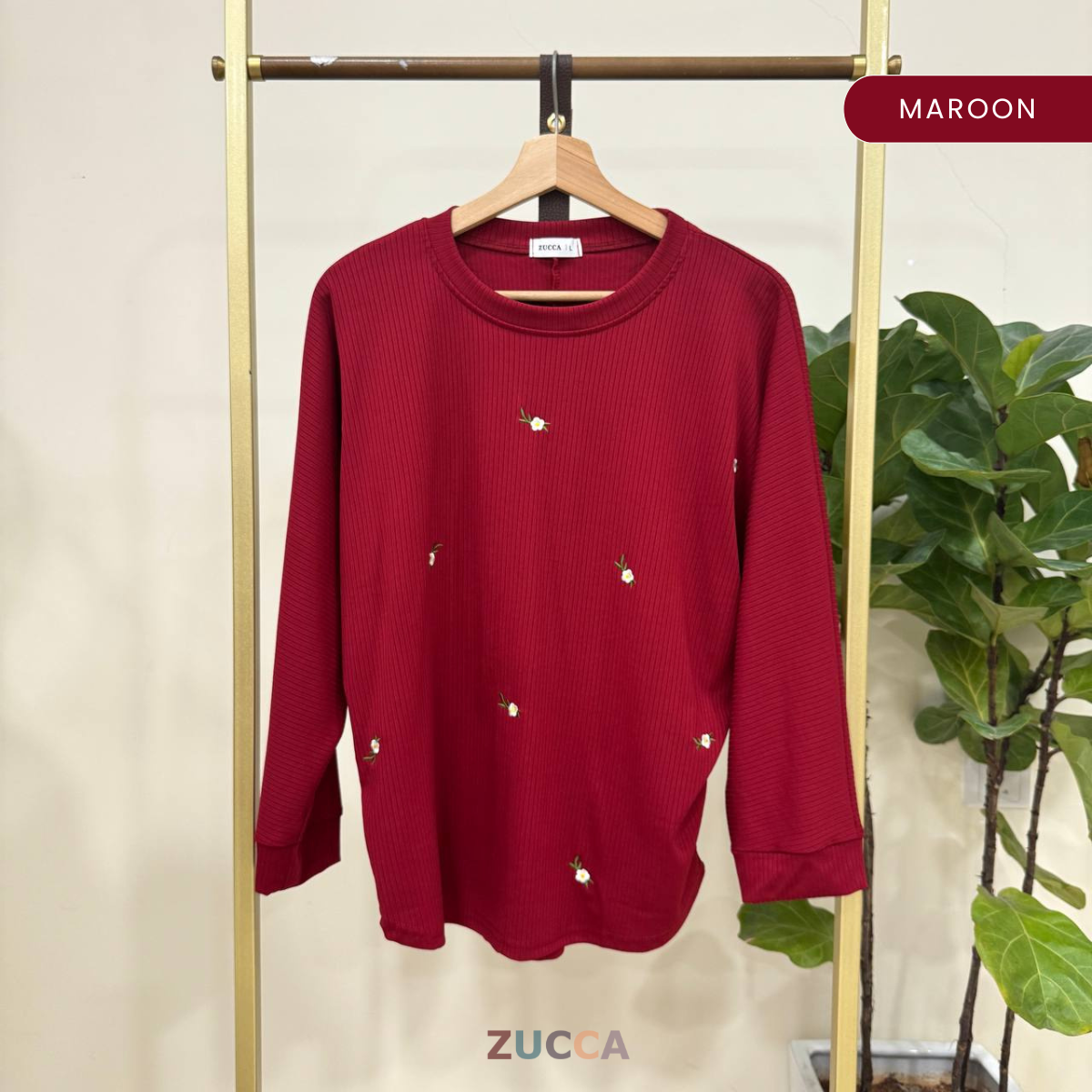 ZUCCA SIENA EMBROIDERY FLORAL WOMEN BLOUSE - DM259 RIB KNIT
