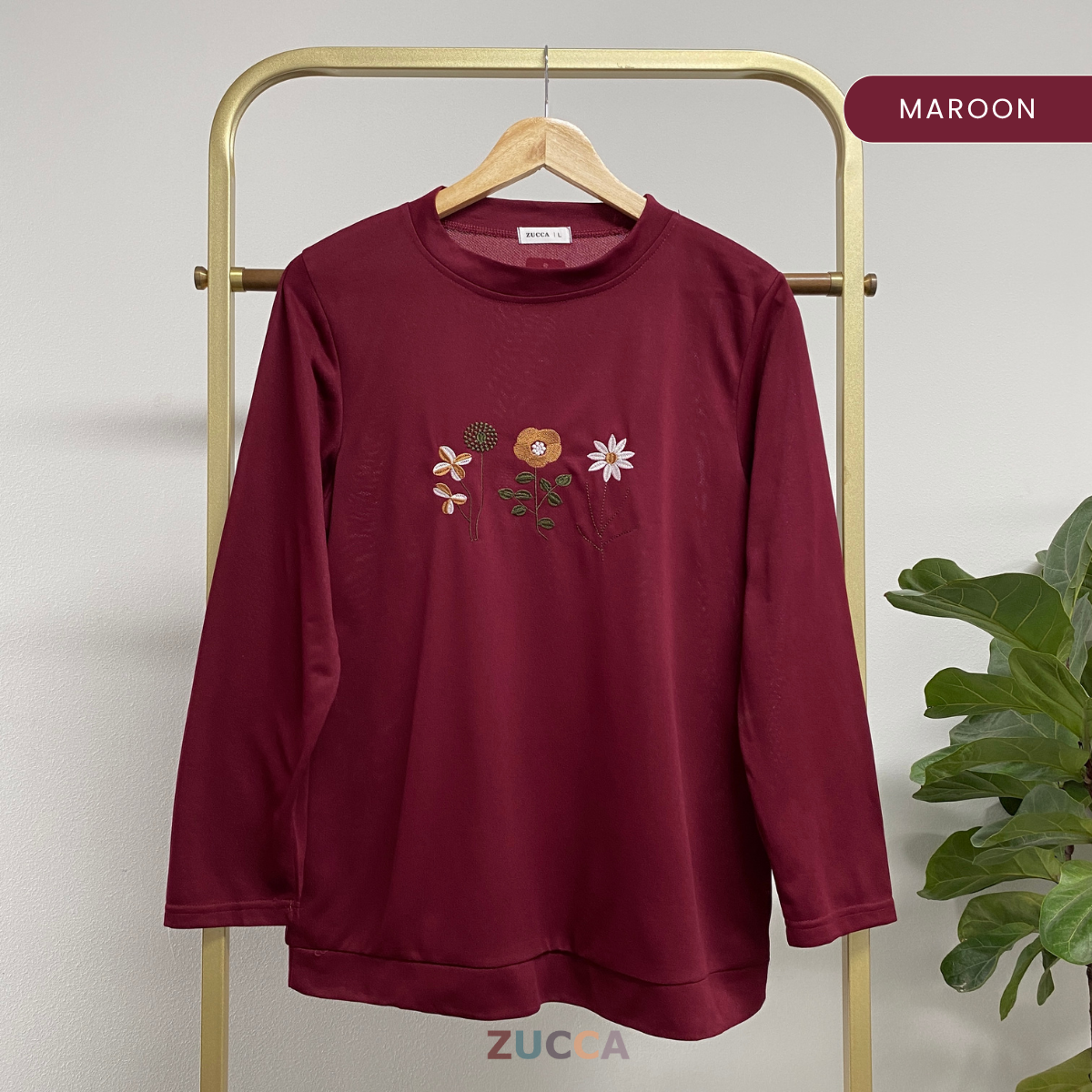 ZUCCA MAXINE BLAUS KASUAL WANITA DENGAN SULAMAN BUNGA - DM274