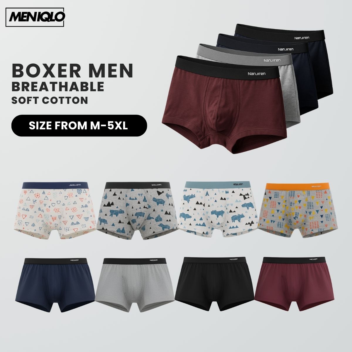 MENIQLO BOXER MEN BREATHABLE SOFT COTTON SAIZ M-5XL- MAU001 MAU002