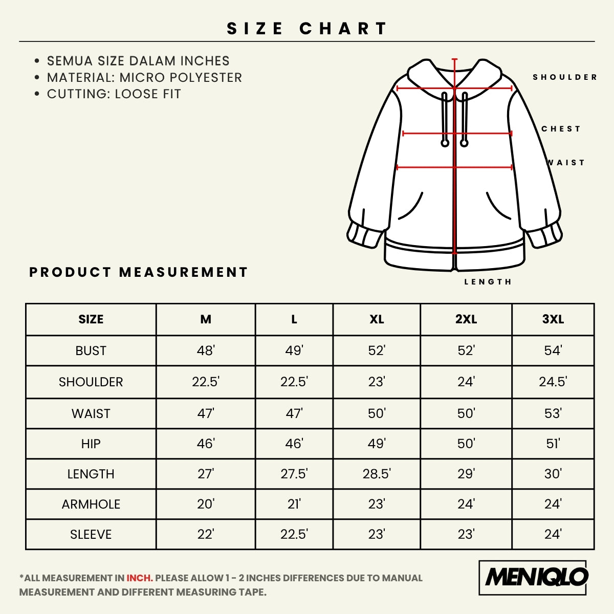 MENIQLO ADAM MEN WINDBREAKER FULL ZIP HOOD - MC1023