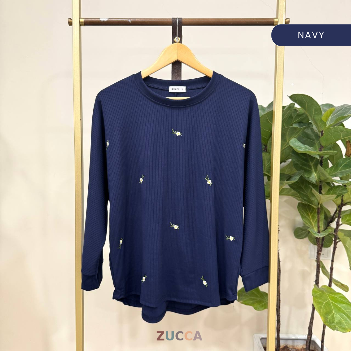 ZUCCA SIENA EMBROIDERY FLORAL WOMEN BLOUSE - DM259 RIB KNIT