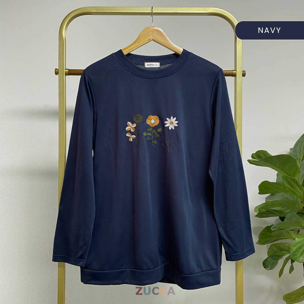 ZUCCA MAXINE BLAUS KASUAL WANITA DENGAN SULAMAN BUNGA - DM274