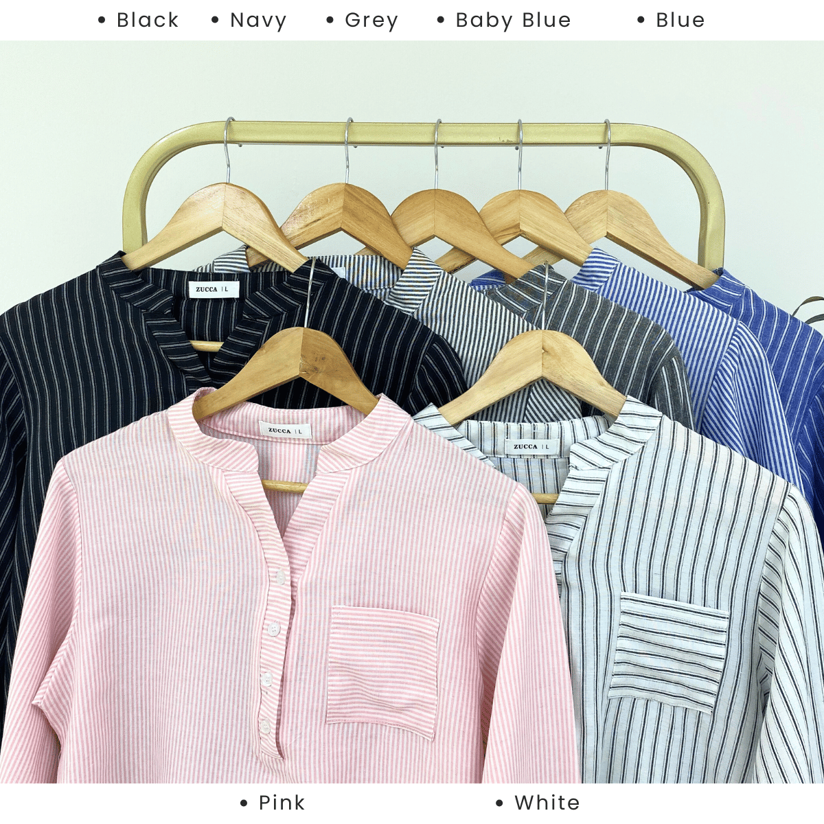 ZUCCA AKINI BLOUS WANITA BERGARIS LEHER V – DM166 (GAYA KOREA)