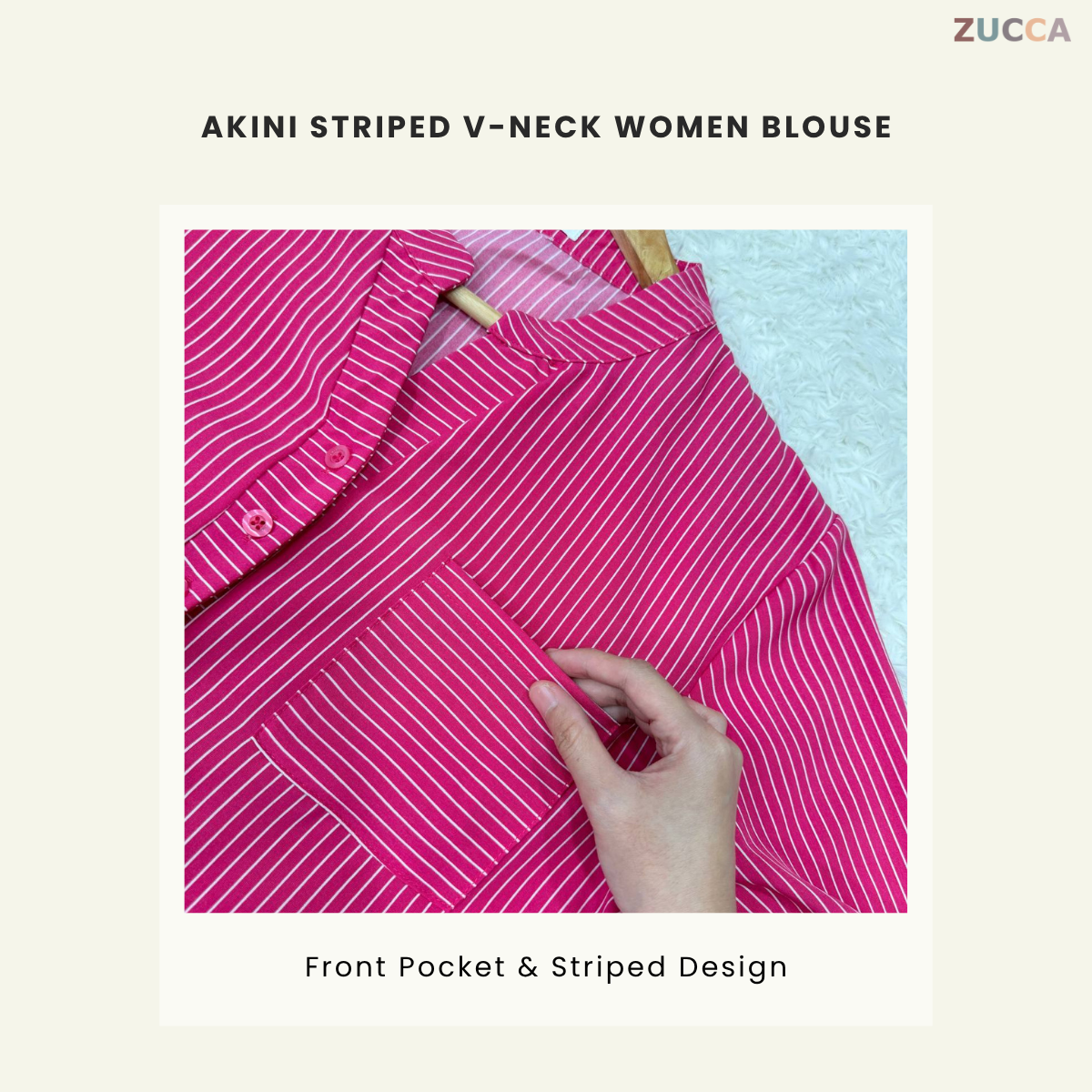 ZUCCA AKINI STRIPED V-NECK WOMEN BLOUSE - DM166 KOREAN STYLE