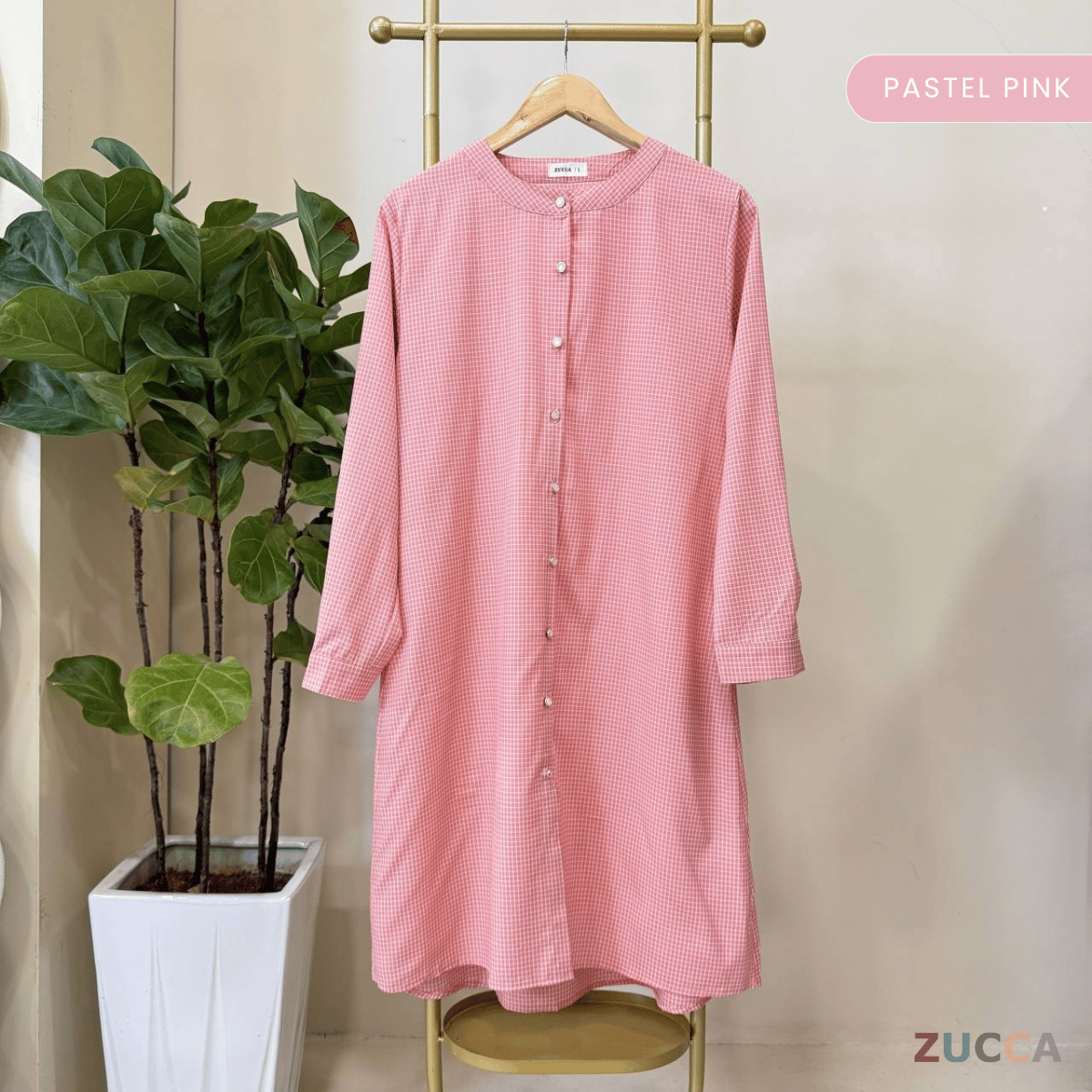 ZUCCA AVELIA GINGHAM CHECKER LONG BLOUSE - DM245 BAJU WANITA