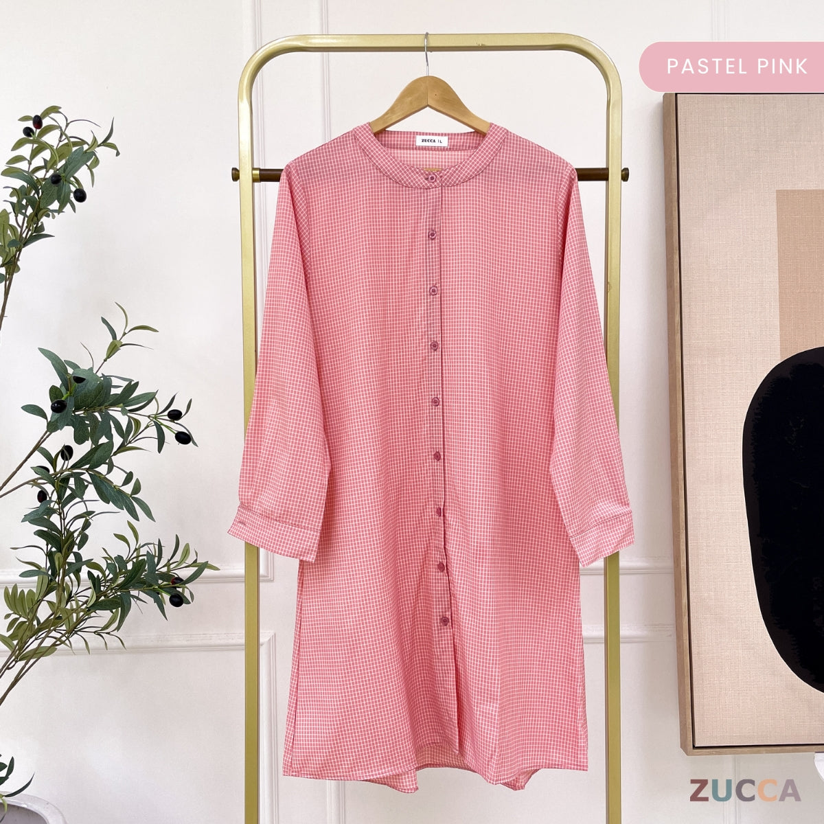 ZUCCA AVELIA GINGHAM CHECKER LONG BLOUSE - DM245 BAJU WANITA