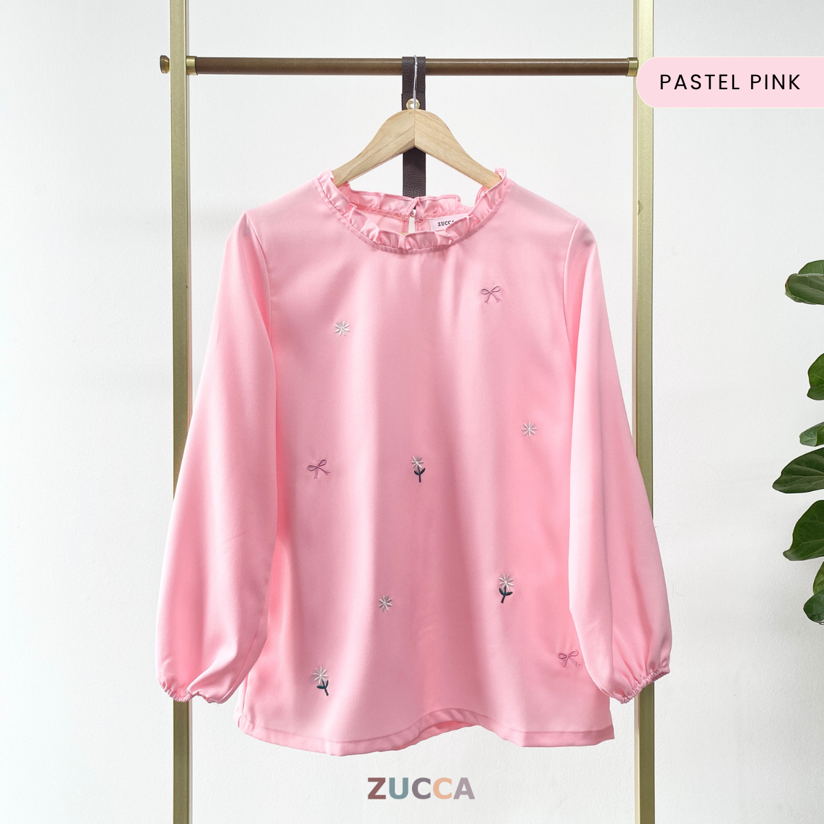 ZUCCA YUNIA SULAMAN BUNGA RUFFLED NECK BLOUSE WANITA - MA069