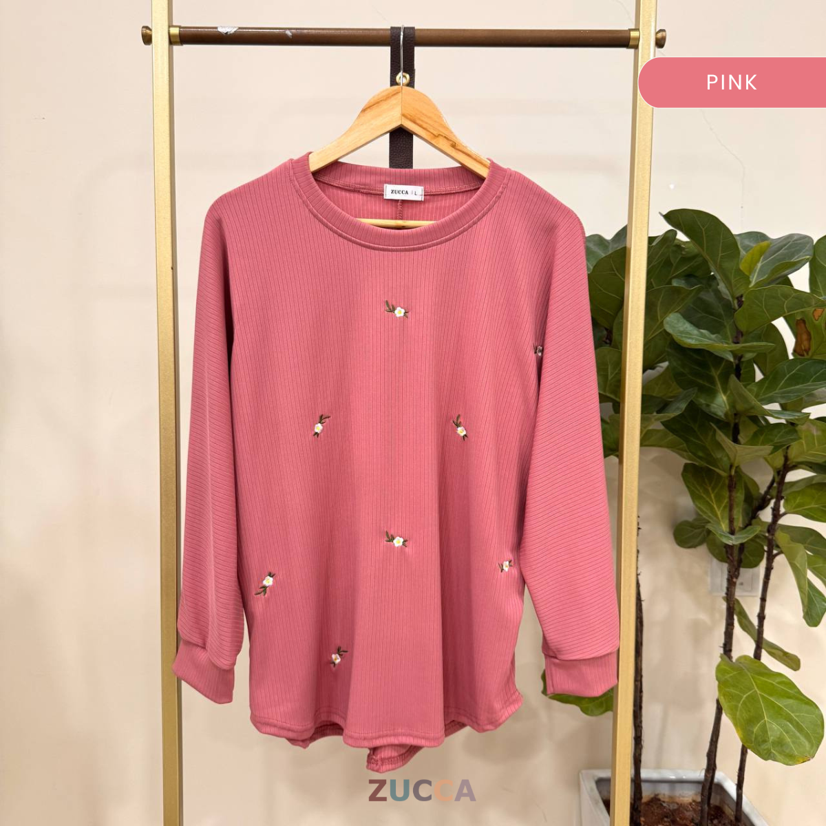 ZUCCA SIENA EMBROIDERY FLORAL WOMEN BLOUSE - DM259 RIB KNIT