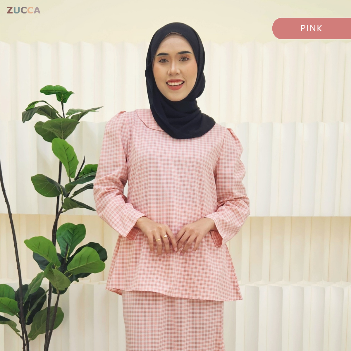 ZUCCA MARGARITA MODEST PLAID TWO-PIECE SET BLOUSE AND SKIRT - DMSET006