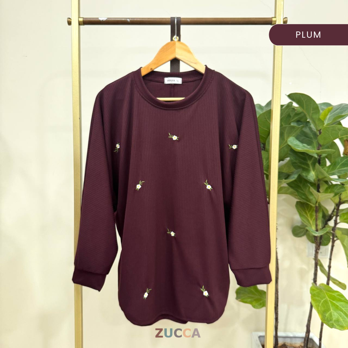 ZUCCA SIENA EMBROIDERY FLORAL WOMEN BLOUSE - DM259 RIB KNIT