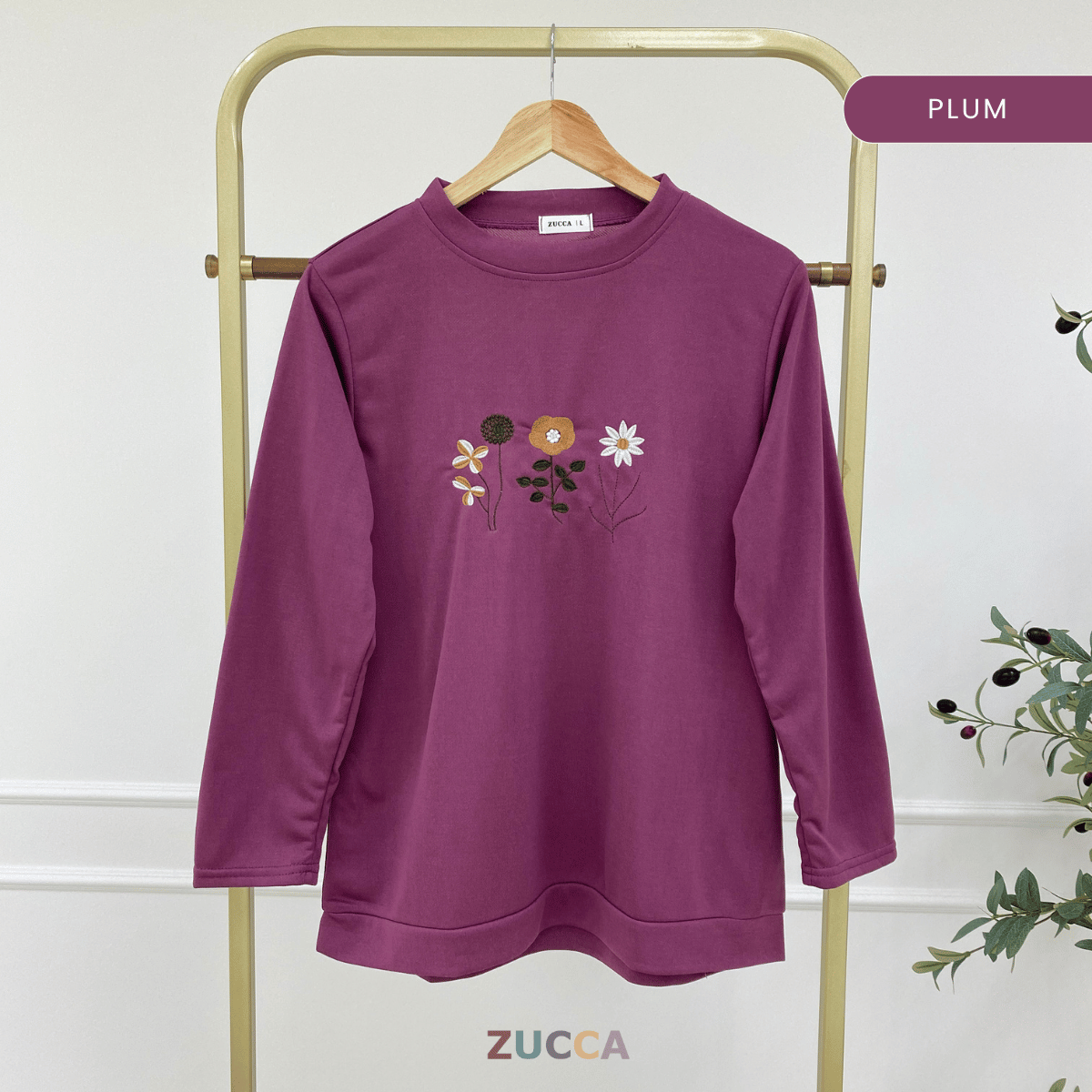 ZUCCA MAXINE BLAUS KASUAL WANITA DENGAN SULAMAN BUNGA - DM274