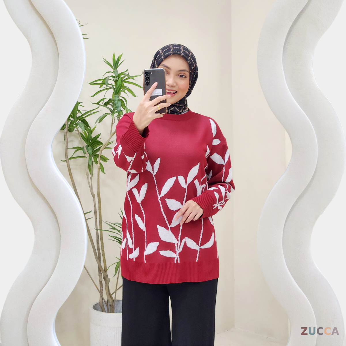 ZUCCA IZARA LEAF PRINT KNIT SHIRT - DM192 KOREAN STYLE