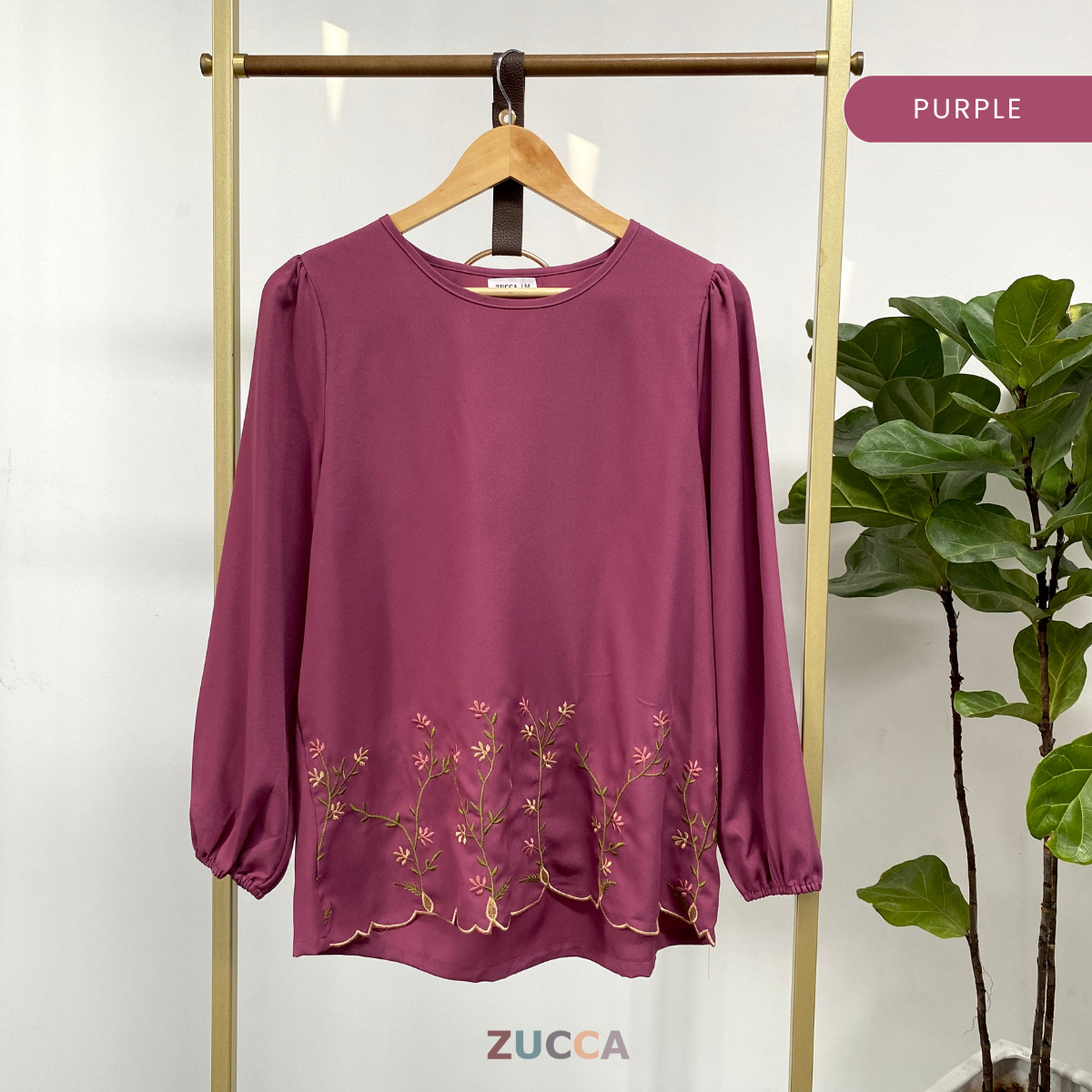 ZUCCA NOLAN FLORAL EMBROIDERED PUFF BLOUSE - MA036