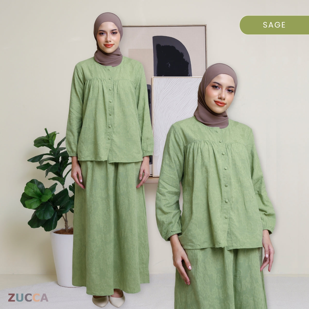 ZUCCA LENA SET BAJU BERBUTANG BERCORAK - DMSET004