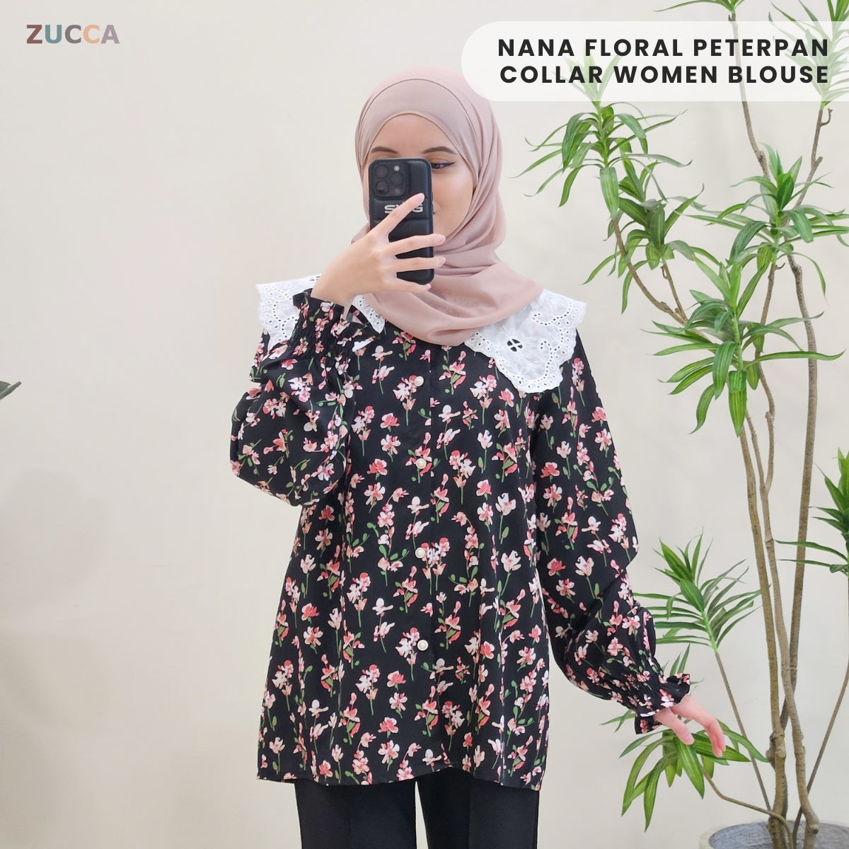 ZUCCA NANA KEMEJA WANITA FLORAL BERKOLAR PETERPAN - DM099 GAYA KOREA