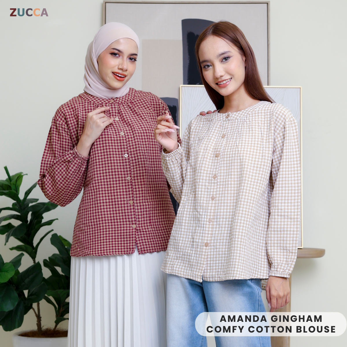 ZUCCA AMANDA BLAUS KASUAL BERPOLA GINGHAM - DM072A