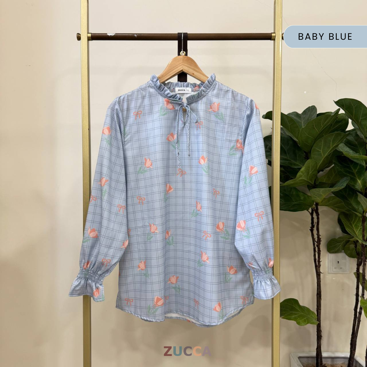 ZUCCA NIKITA BLOUSE LEHER REBEN BERCORAK FLORAL GAYA KOREA - DM248