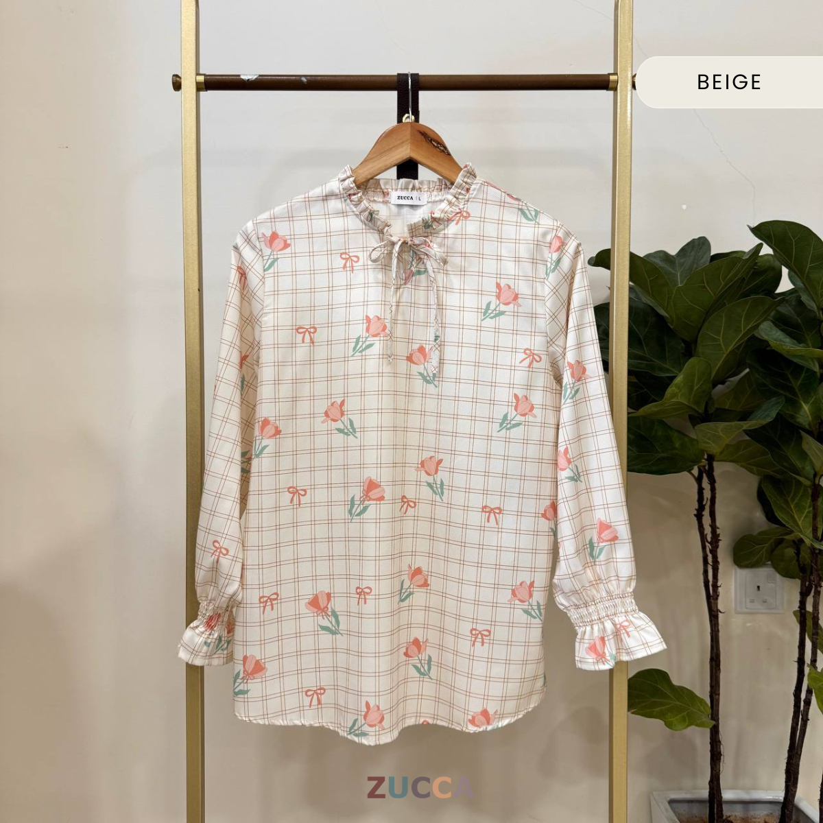 ZUCCA NIKITA BLOUSE LEHER REBEN BERCORAK FLORAL GAYA KOREA - DM248