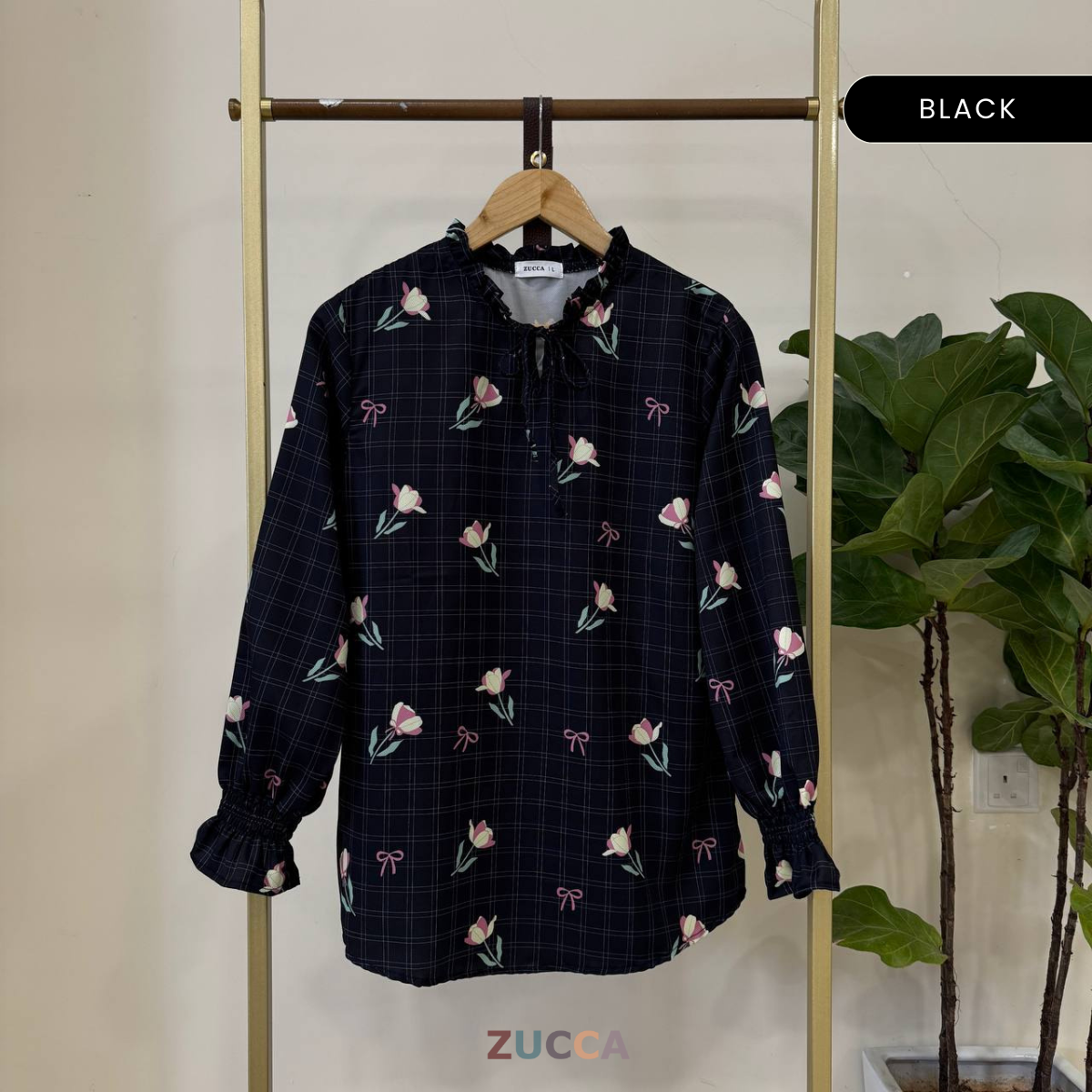 ZUCCA NIKITA BLOUSE LEHER REBEN BERCORAK FLORAL GAYA KOREA - DM248
