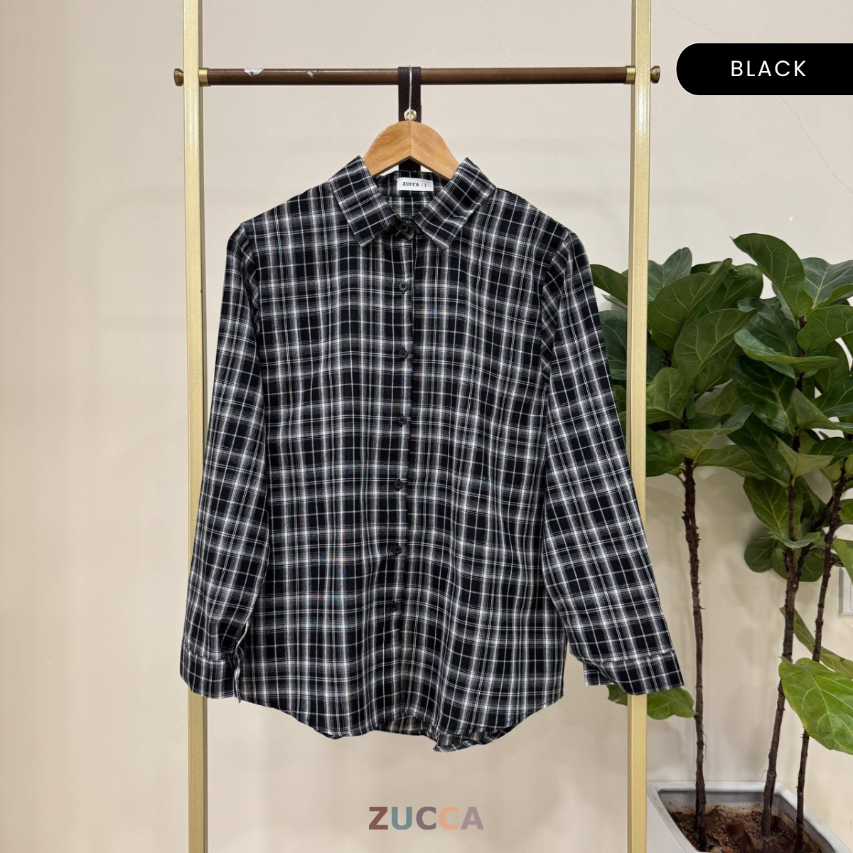ZUCCA SARAYA FULL BUTTON CHECKERED BLOUSE - DM255