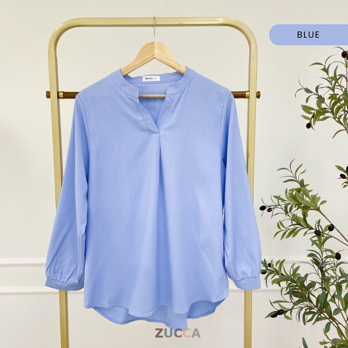 ZUCCA ANDRA KEMEJA KASUAL WANITA LEHER V TANPA CORAK - DM247