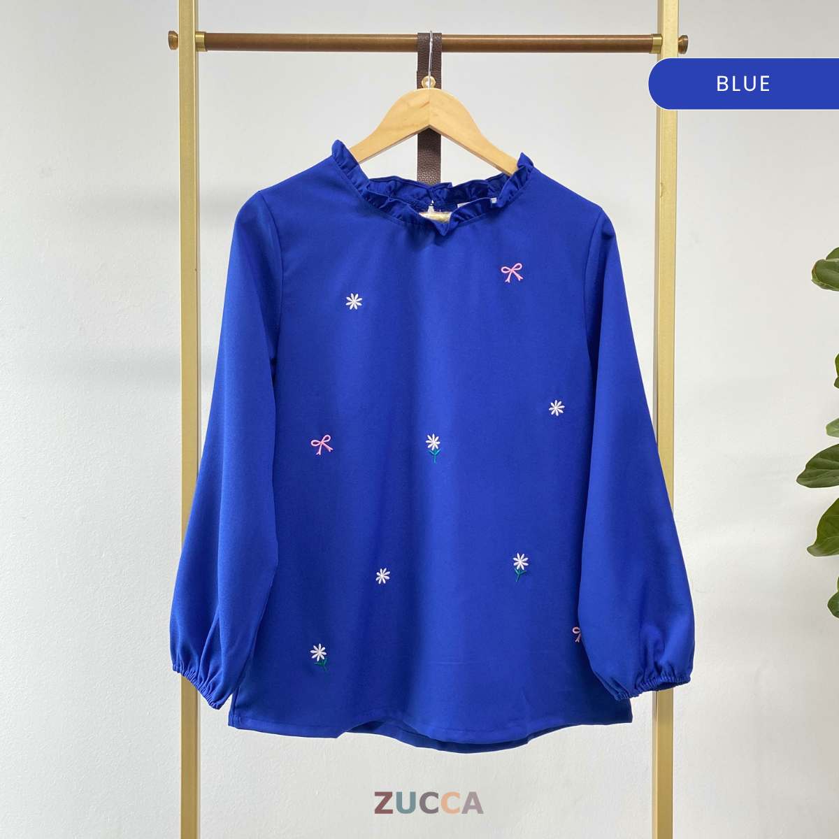 ZUCCA YUNIA SULAMAN BUNGA RUFFLED NECK BLOUSE WANITA - MA069