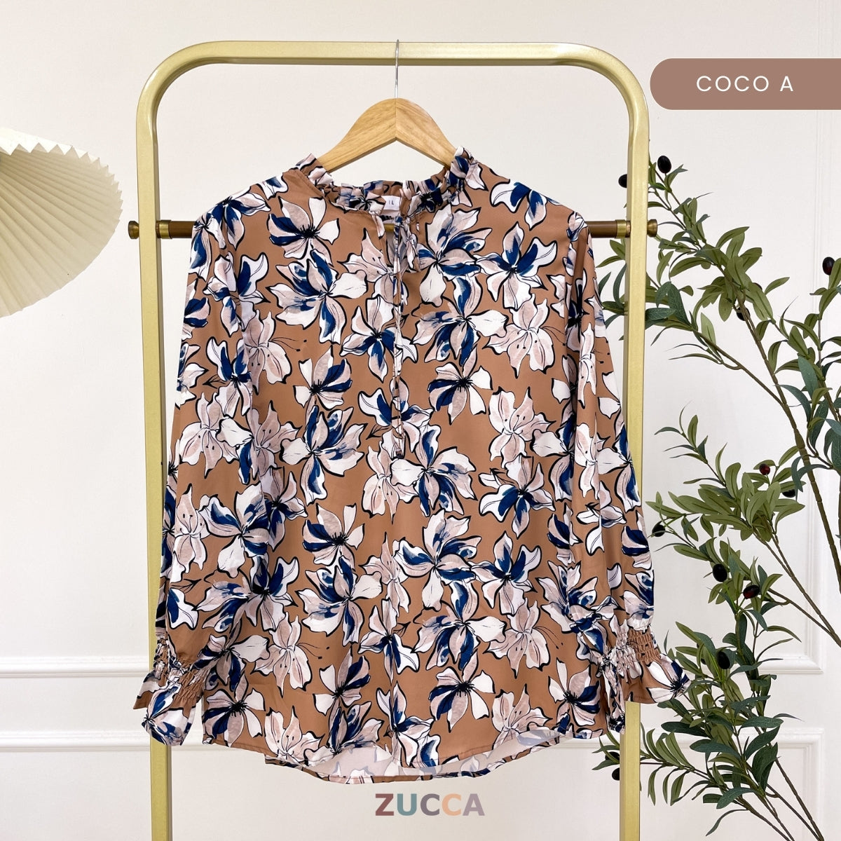 ZUCCA NIKITA BLOUSE LEHER REBEN BERCORAK FLORAL GAYA KOREA - DM248