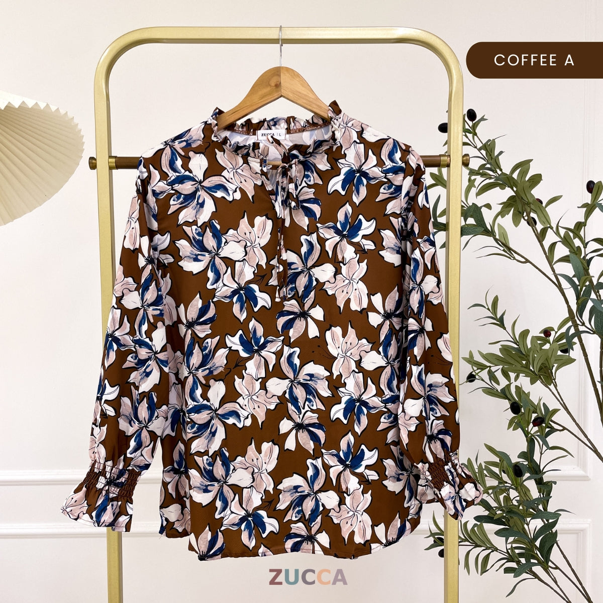ZUCCA NIKITA BLOUSE LEHER REBEN BERCORAK FLORAL GAYA KOREA - DM248