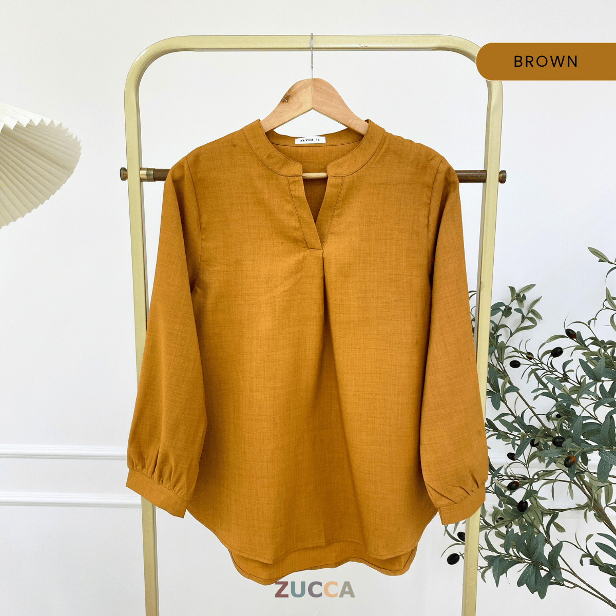 ZUCCA ANDRA KEMEJA KASUAL WANITA LEHER V TANPA CORAK - DM247