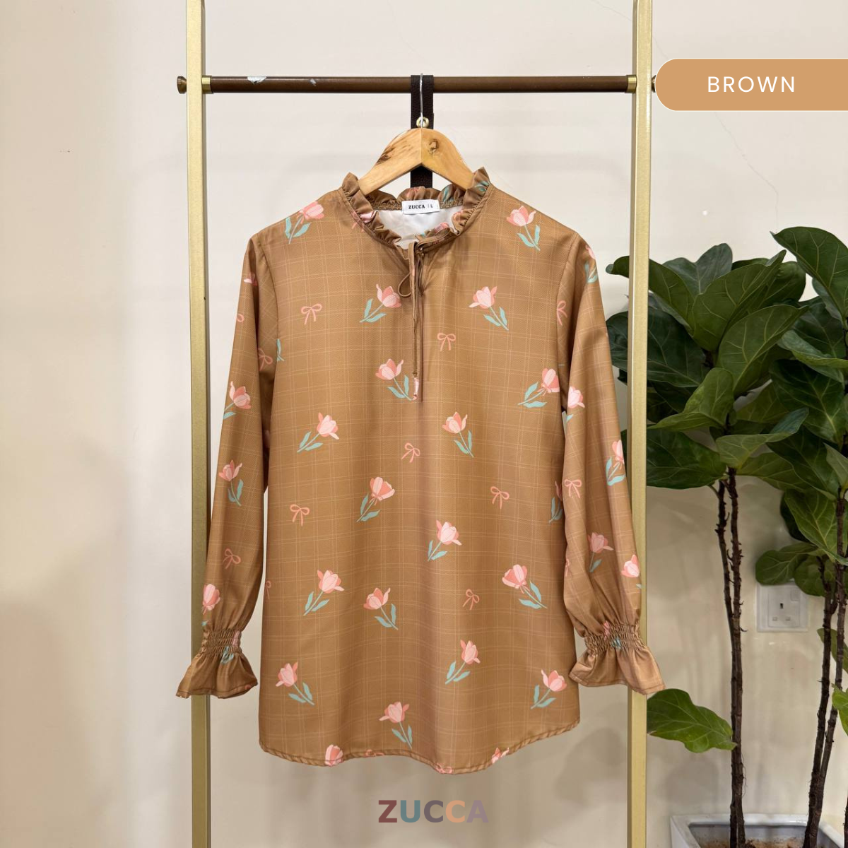 ZUCCA NIKITA BLOUSE LEHER REBEN BERCORAK FLORAL GAYA KOREA - DM248