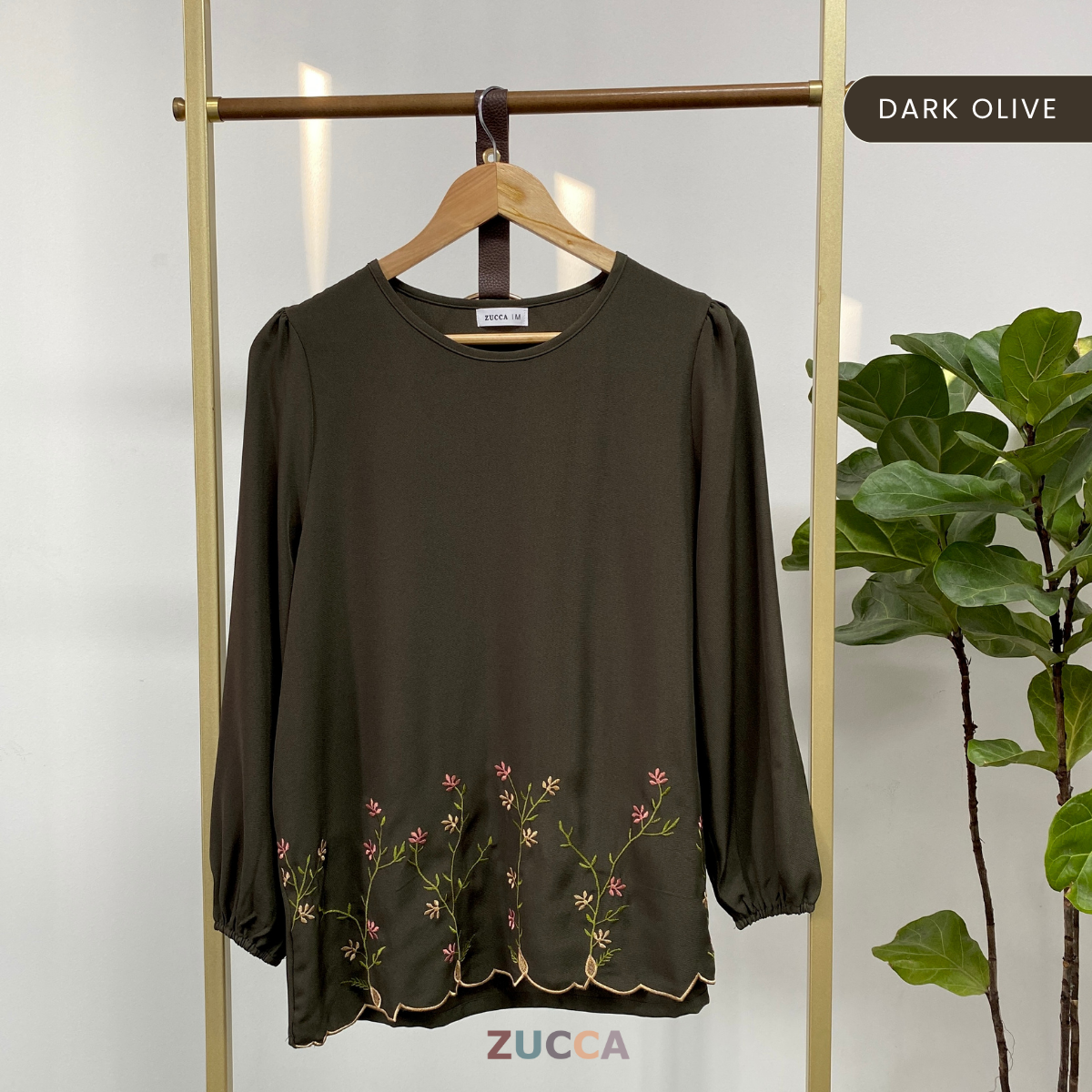 ZUCCA NOLAN FLORAL EMBROIDERED PUFF BLOUSE - MA036