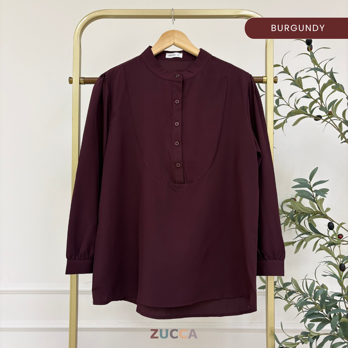 ZUCCA CHERRY HALF BUTTON PUFFED WOMEN BLOUSE - DM020A