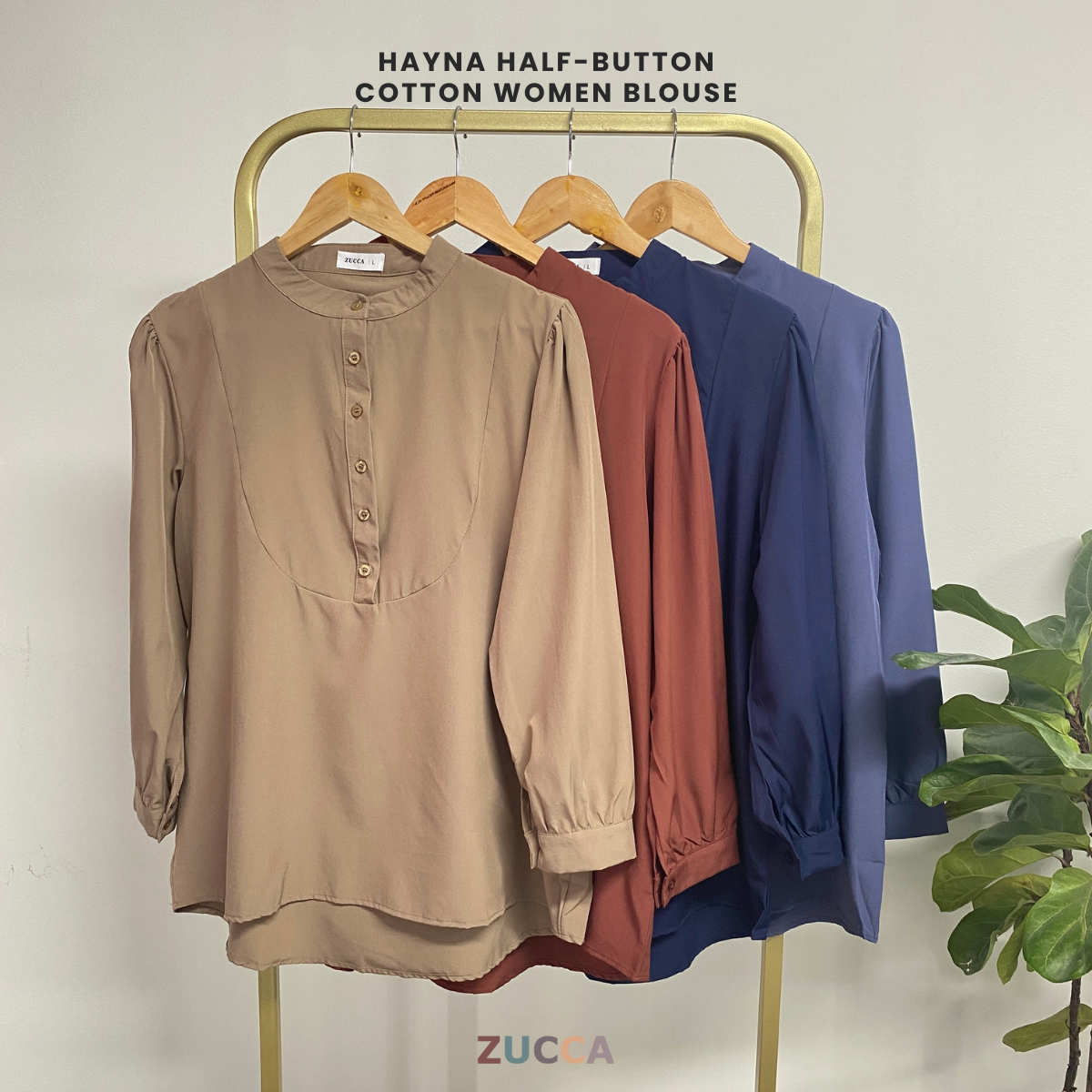 ZUCCA HAYNA HALF-BUTTON COTTON WOMEN BLOUSE - DM020 BAJU KEMEJA WANITA KOREAN STYLE