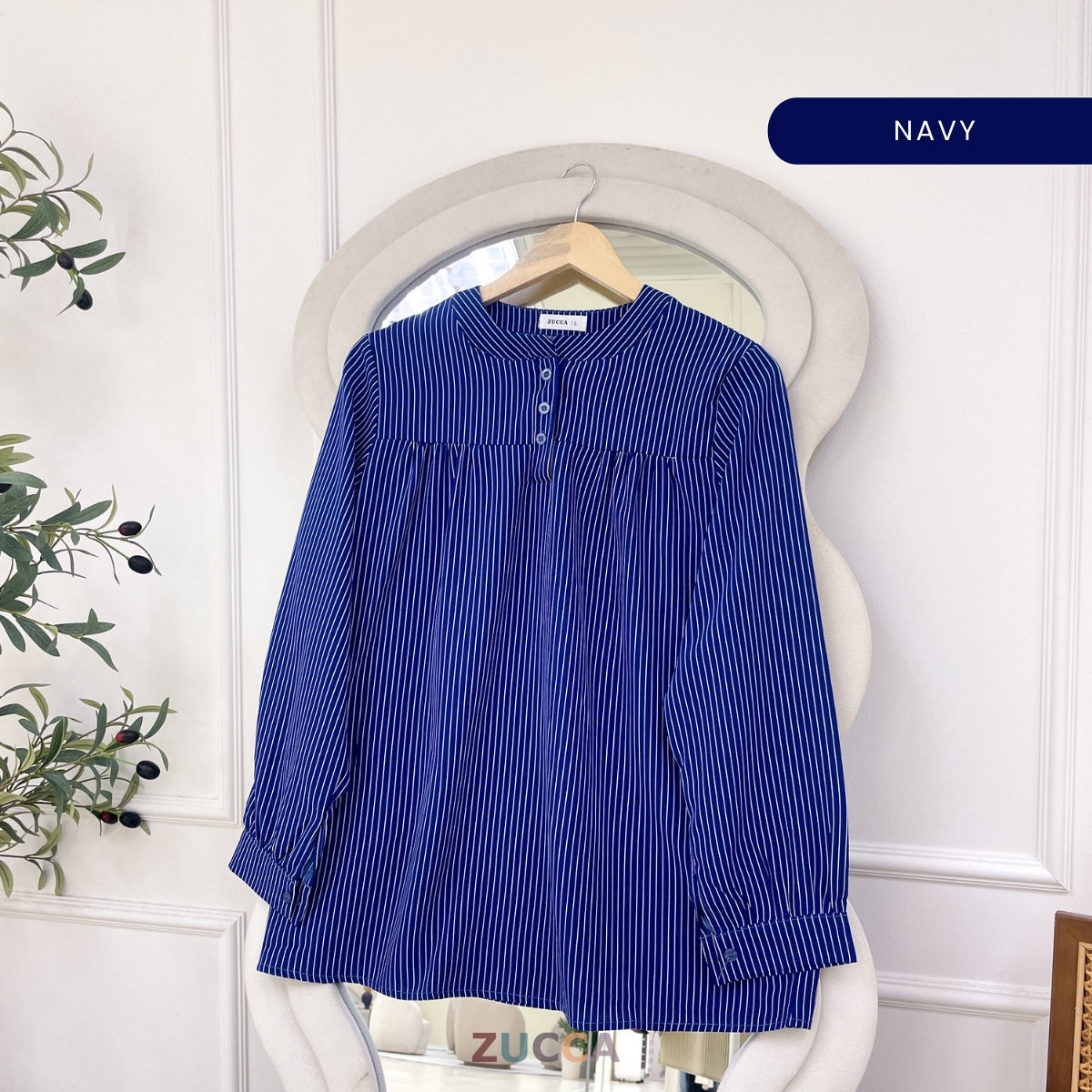 ZUCCA HAULA HALF BUTTON STRIPE BLOUSE DOLLY STYLE - DM036