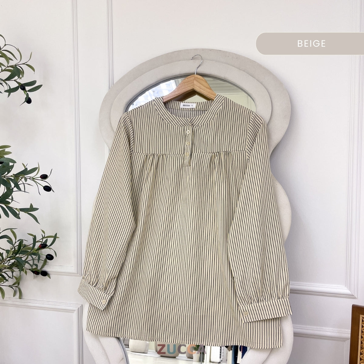 ZUCCA HAULA HALF BUTTON STRIPE BLOUSE DOLLY STYLE - DM036