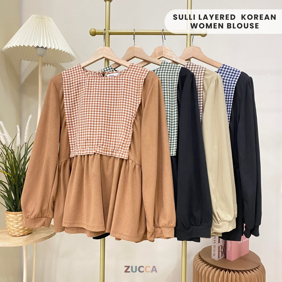 ZUCCA SULLI BLOUS KOREA PEPLUM BERCORAK KOTAK - DM040