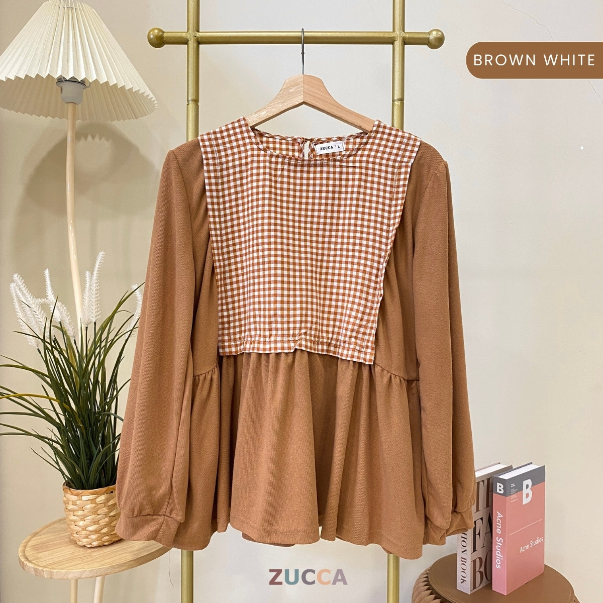 ZUCCA SULLI BLOUS KOREA PEPLUM BERCORAK KOTAK - DM040
