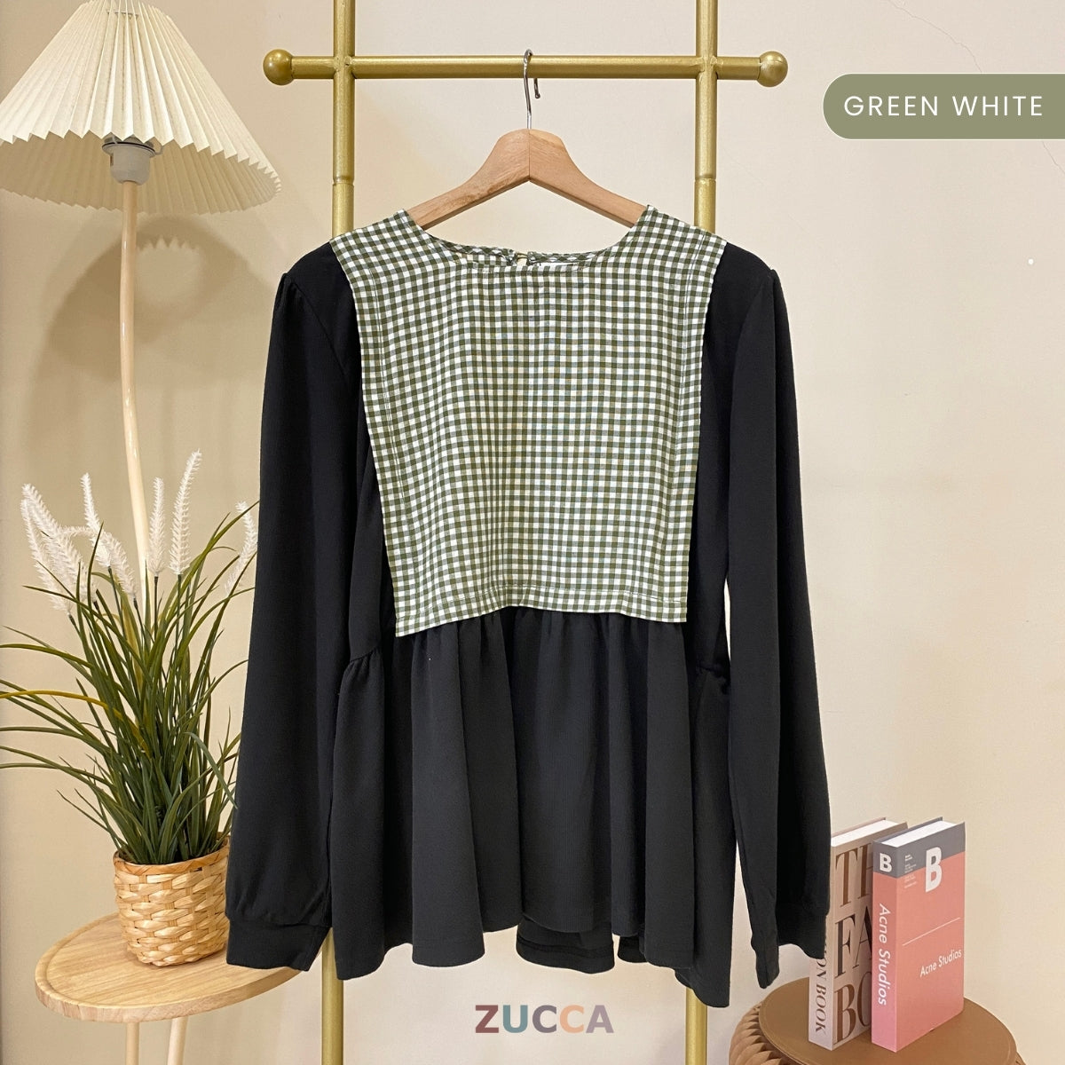 ZUCCA SULLI BLOUS KOREA PEPLUM BERCORAK KOTAK - DM040