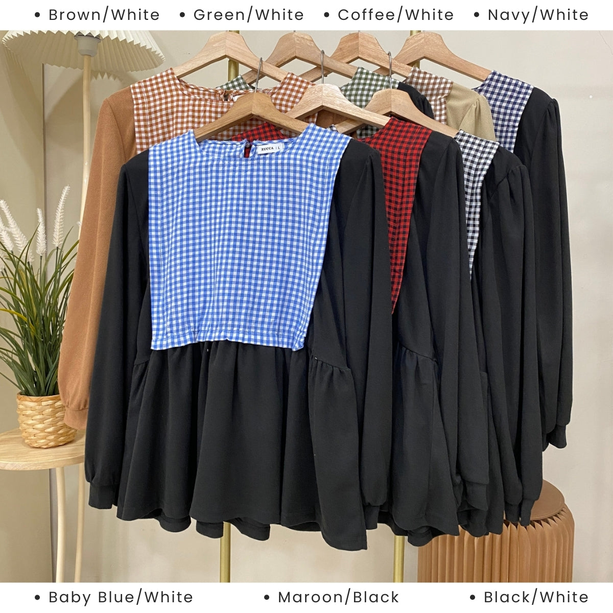 ZUCCA SULLI BLOUS KOREA PEPLUM BERCORAK KOTAK - DM040