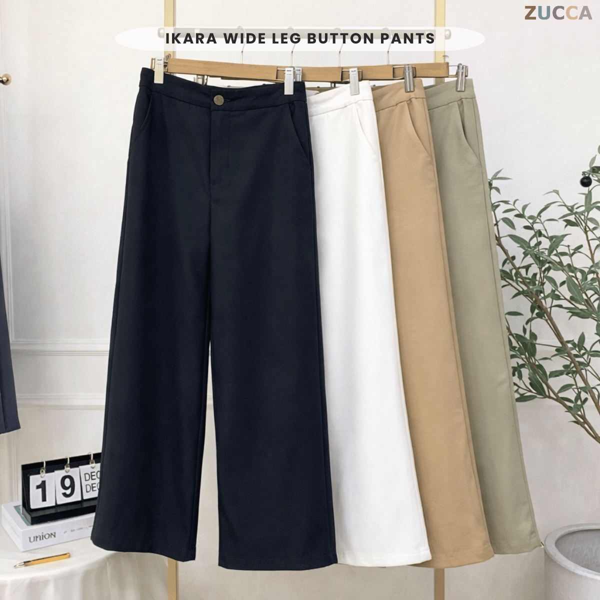 ZUCCA IKARA COTTON WIDE LEG BUTTON PANTS - DM041