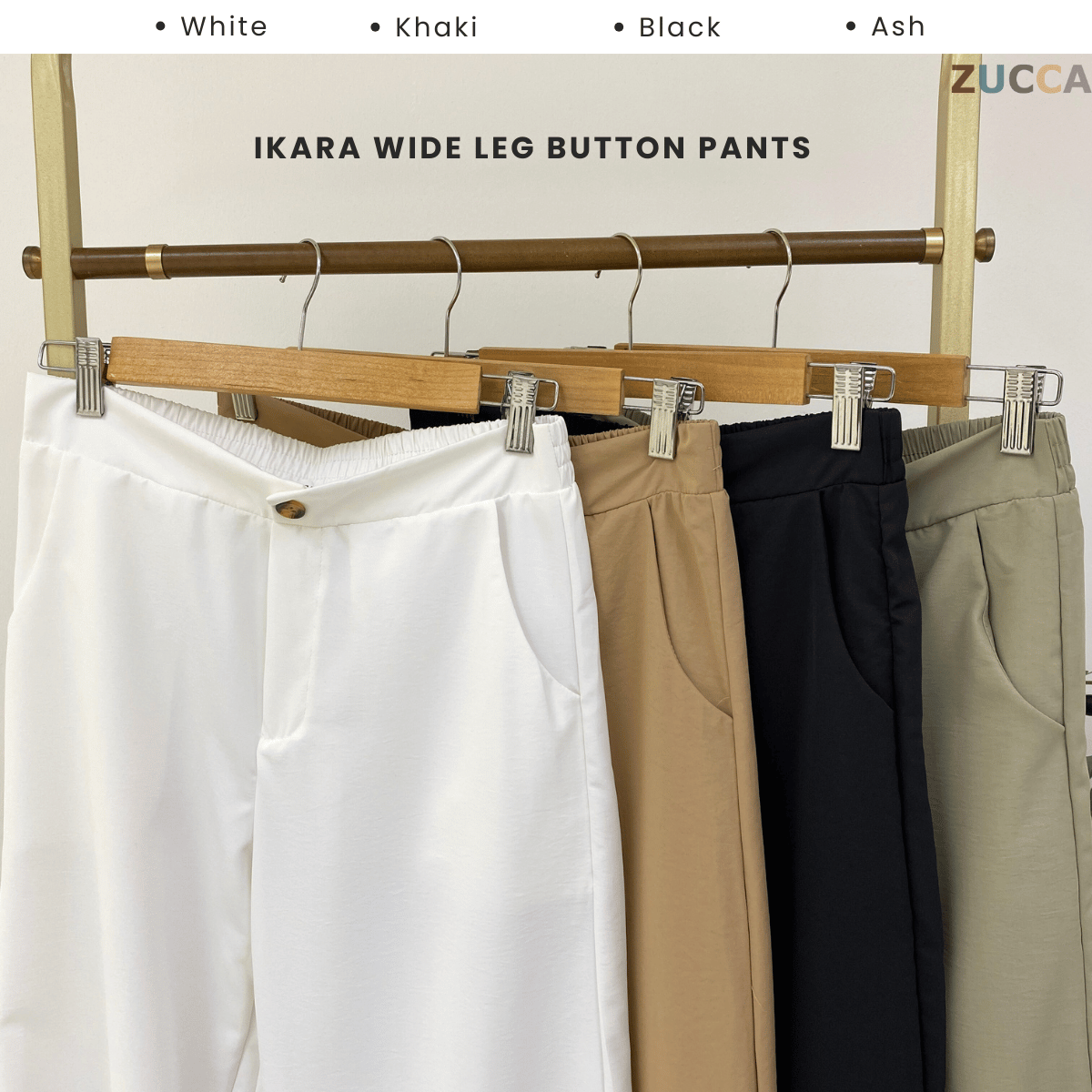 ZUCCA IKARA COTTON WIDE LEG BUTTON PANTS - DM041