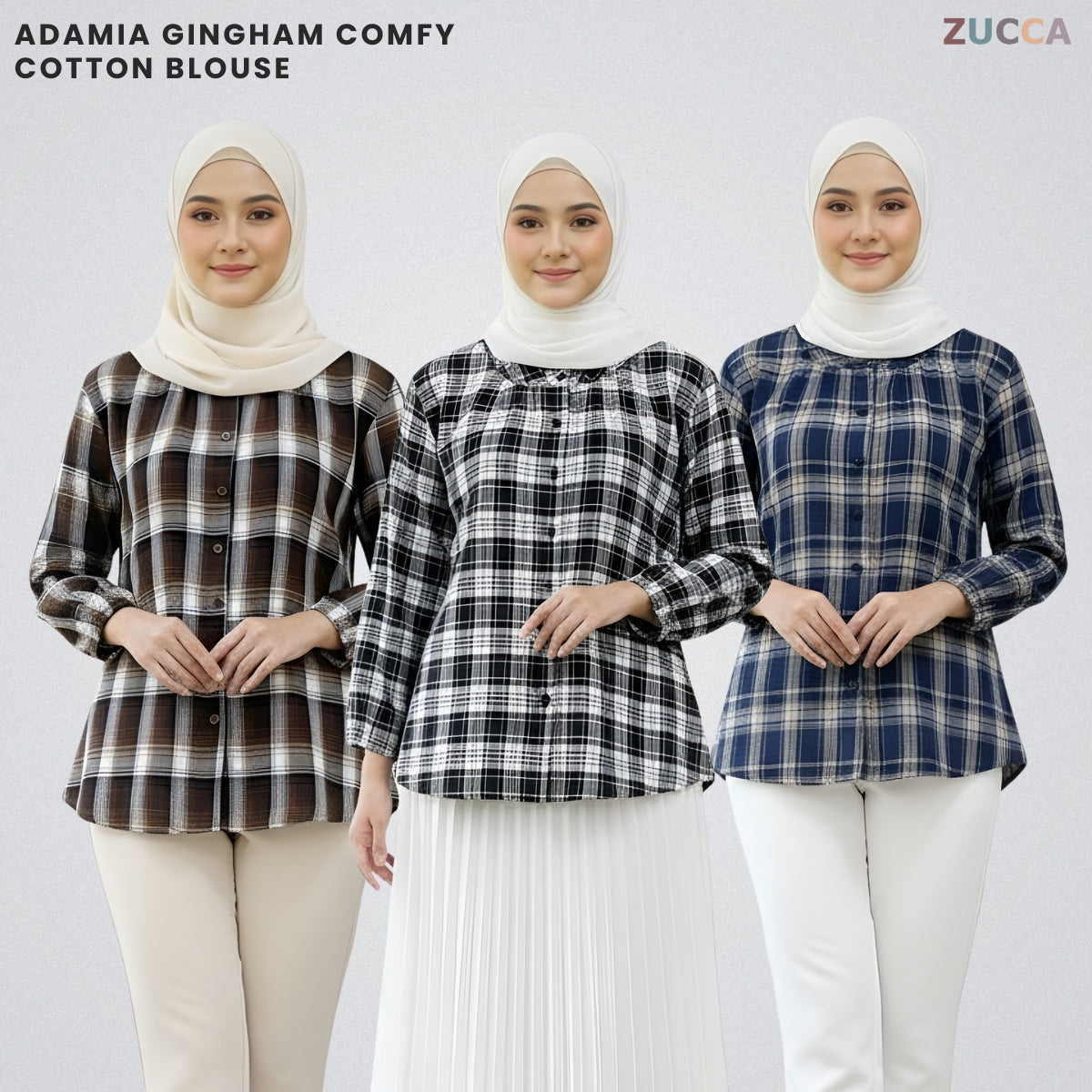 ZUCCA ADAMIA BLAUS KASUAL BERPOLA GINGHAM - DM072