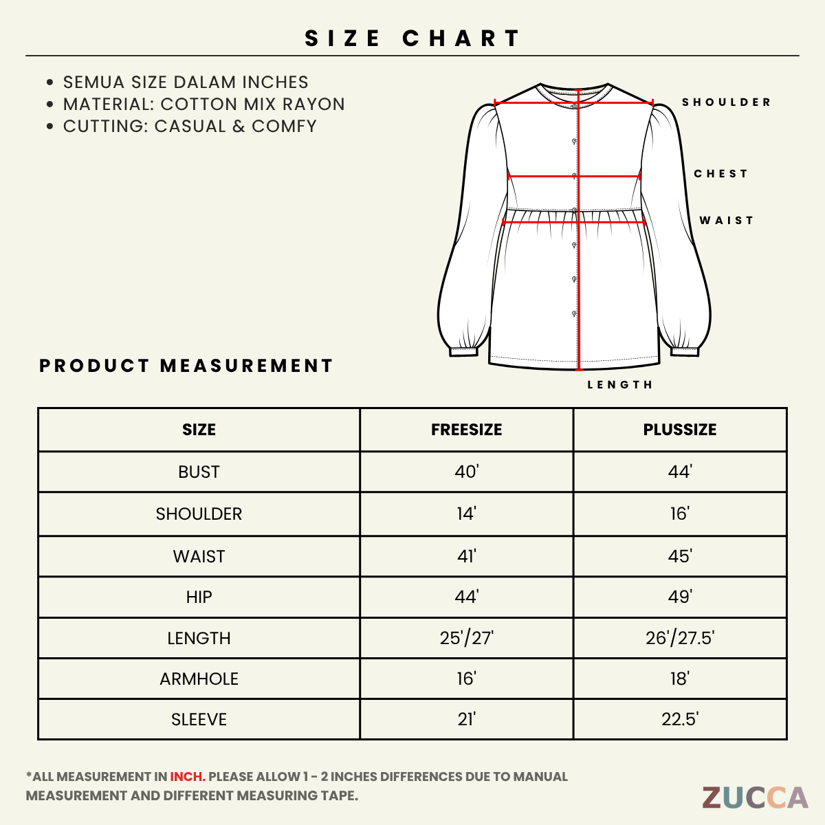 ZUCCA FAHIRA FLORAL RUFFLE NECK WOMEN BLOUSE - DM114 BAJU WANITA Cotton Button Long Sleeve Sleeve Muslimah