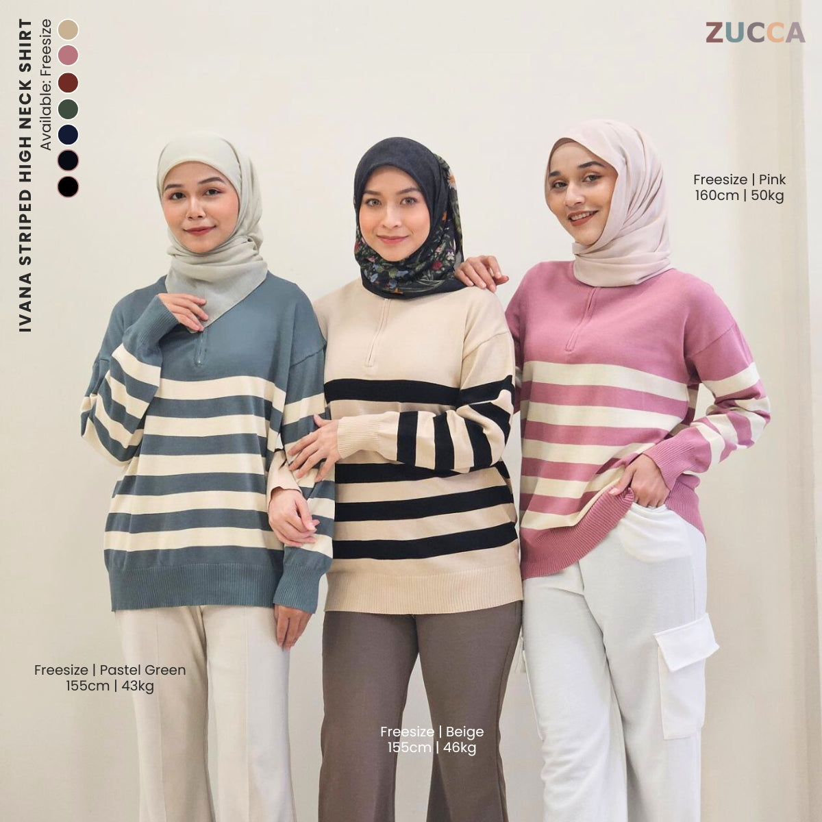 ZUCCA IVANA KEMEJA JALUR LEHER TINGGI BERZIP SEPARUH - DM115 NEW