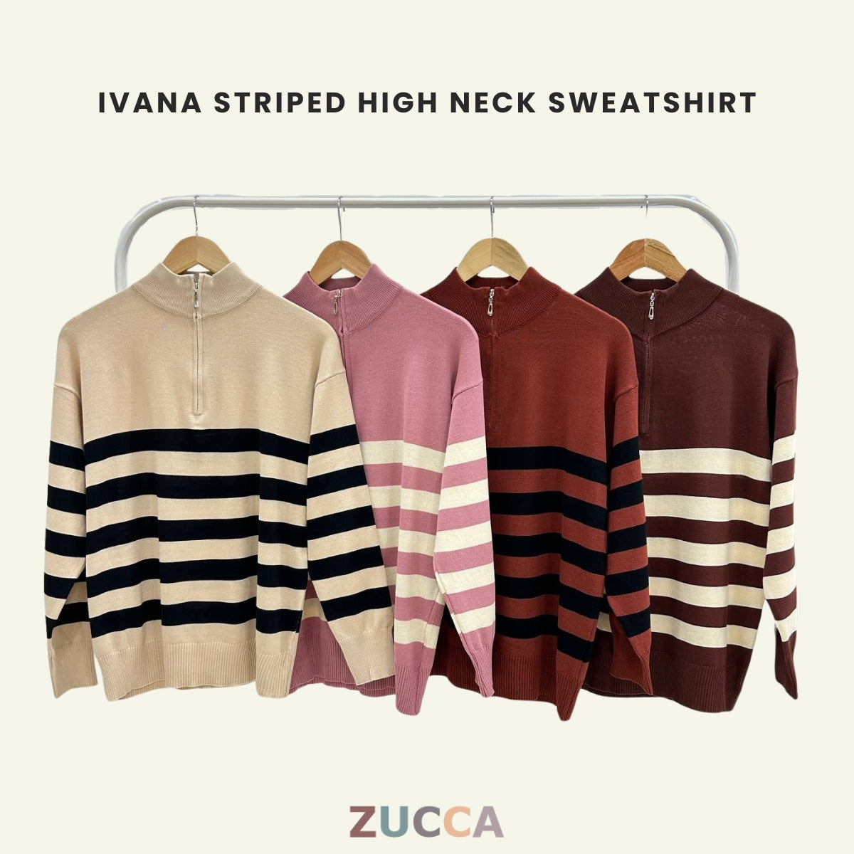 ZUCCA IVANA KEMEJA JALUR LEHER TINGGI BERZIP SEPARUH - DM115 NEW