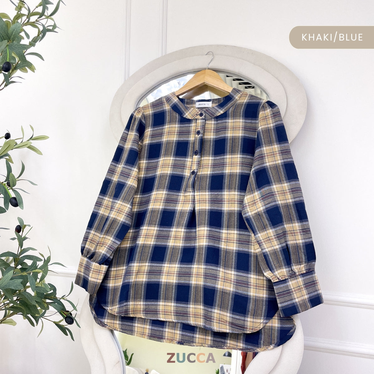 ZUCCA TASHA HALF BUTTON CHECKERED BLOUSE - DM130