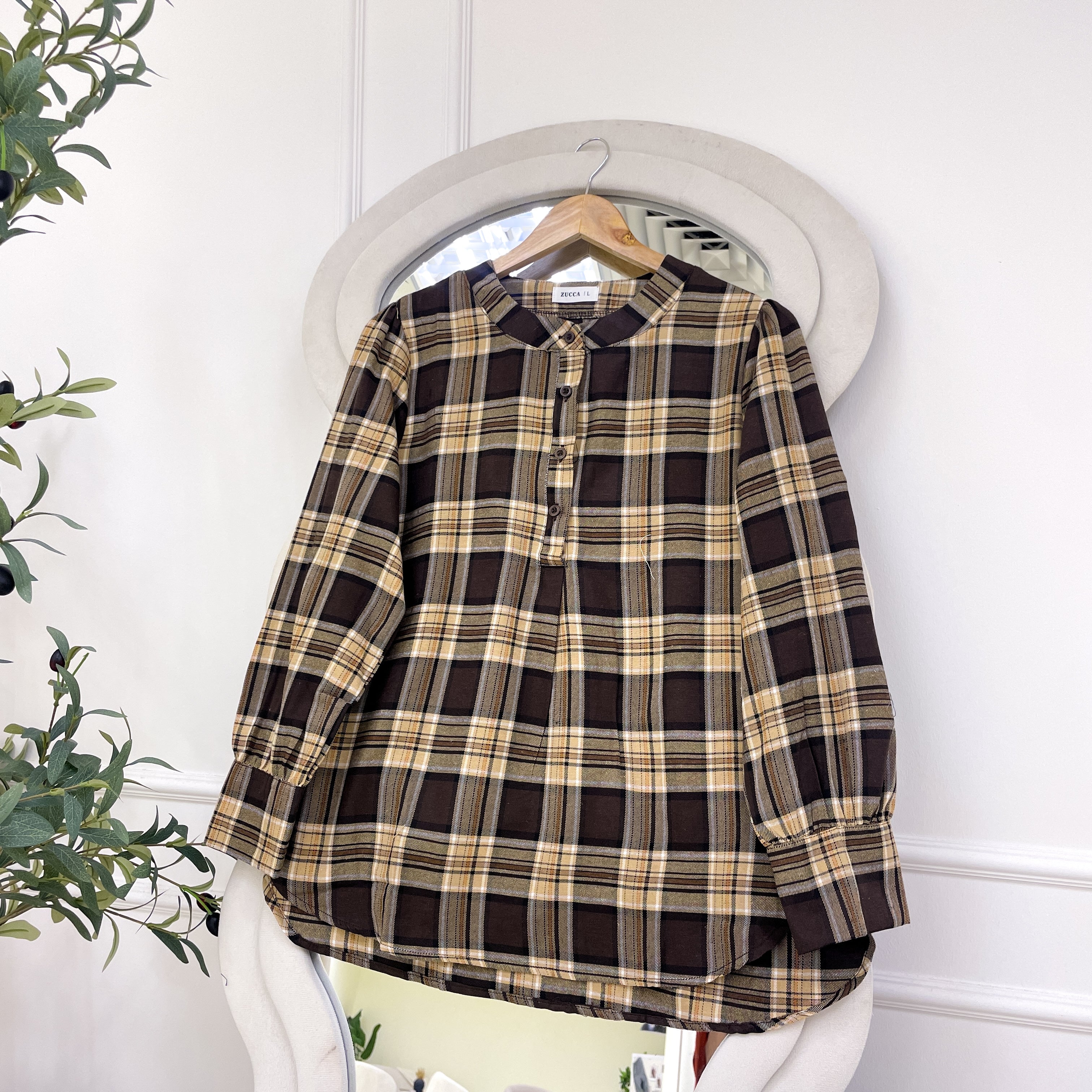 ZUCCA TASHA HALF BUTTON CHECKERED BLOUSE - DM130