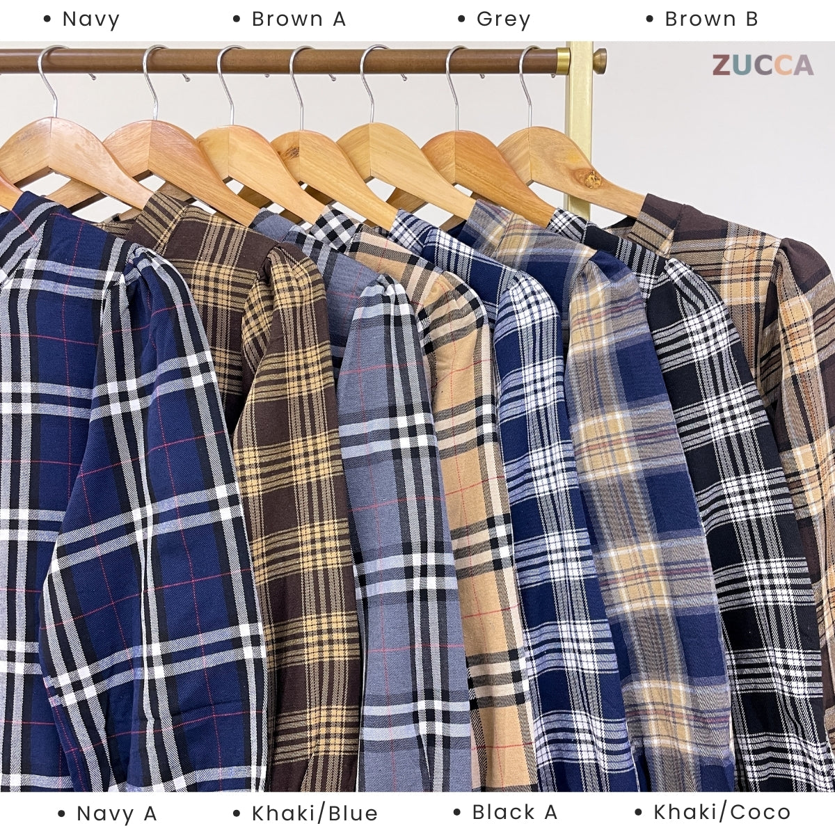 ZUCCA TASHA HALF BUTTON CHECKERED BLOUSE - DM130